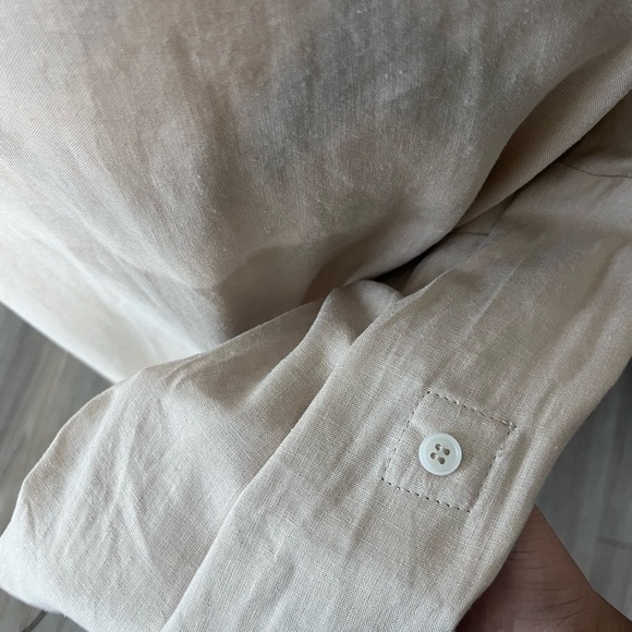 NWT Love Tree Lagenlook Sz M Linen Blend Cream Neutral Button-Down Front Shirt - Picture 7 of 11